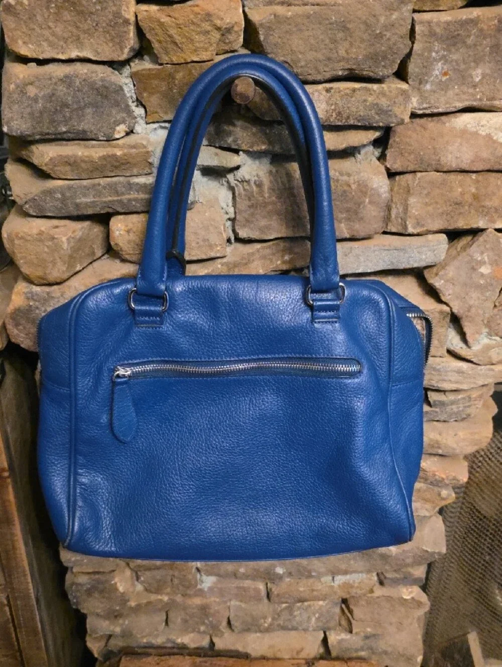My Flat in London Cobalt Blue Pebbled Leather Tote
